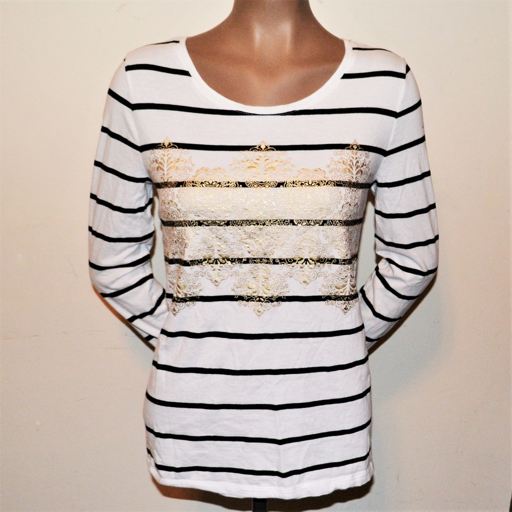 Ann Taylor Loft Striped Long Sleeve Blouse Large
